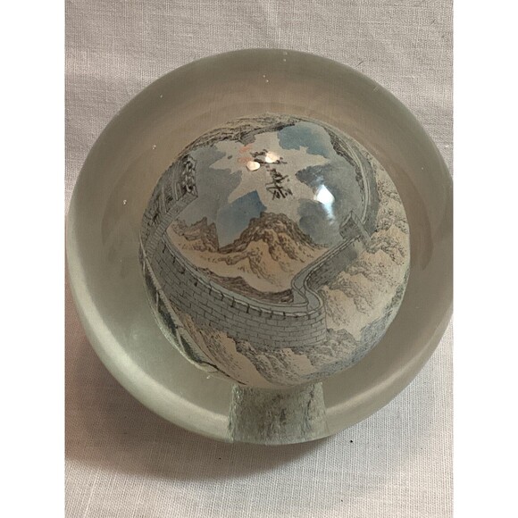 Reverse Painted Glass Sphere Ball Great Wall Of China Scene Hand Painted Signed - Picture 4 of 9